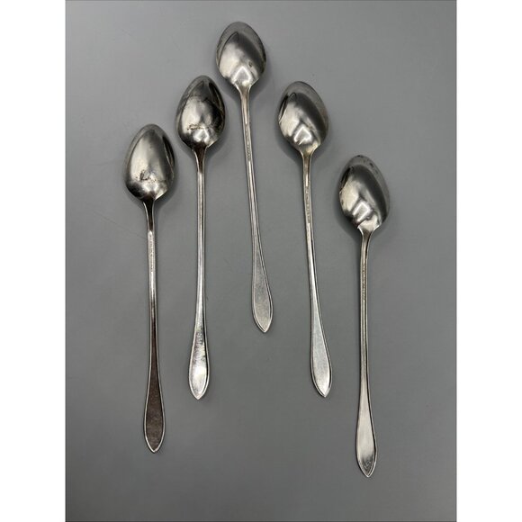 5 Antique Silver Plate Ice Tea Spoons New England Silverplate Rosemary 1919 - Picture 6 of 10